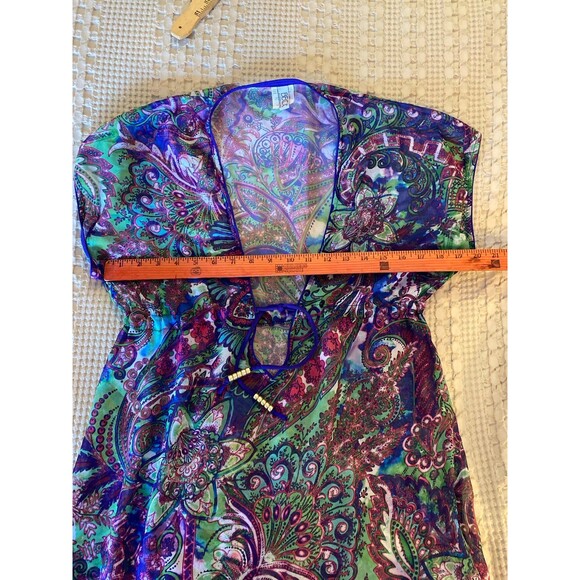 Becca Swimsuit Coverup Size XS-S Sheer Purple Green Elastic Waist Stylish Sexy! - Picture 10 of 12